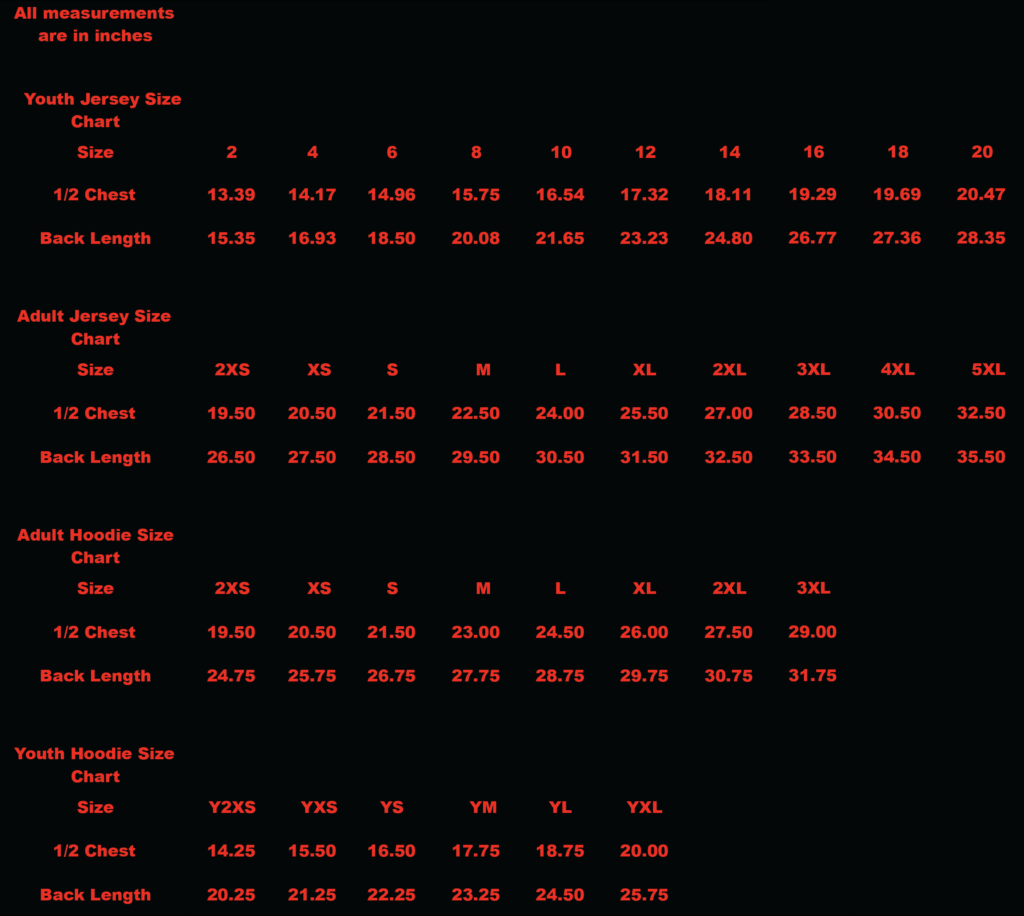 Jersey SIze Chart